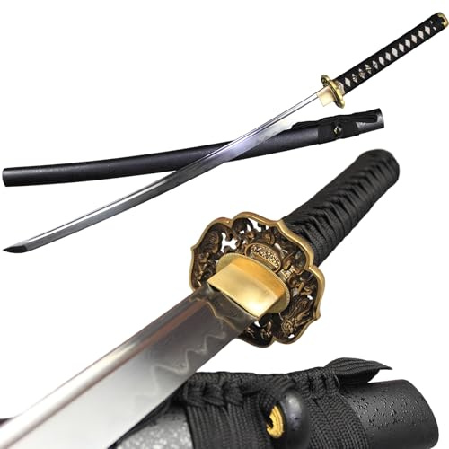 Handgefertigt Katana Schwert Scharf Echt Damaskus Muster Stahl Lehm Gehärtet High-End Samurai Schwert Zubehör Aus Messing