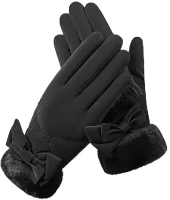 Feelorna Gants d'hiver pour femme - Imperméables et chauds - Pour écran tactile - Coupe-vent - Avec poignets en peluche - Gants de cyclisme élégants pour le quotidien, Noir , taille unique