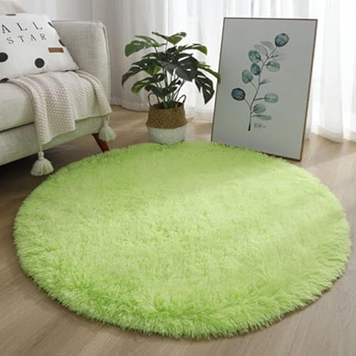 Runder Teppich Flauschige rutschfeste Badematte Rund oder Bettvorleger Weicher Badteppich Für Wohnzimmer Badezimmer Kinderzimmer Auch Ideal Für Familien Mit Kindern Und Haustieren (Hellgrün1,80CM)