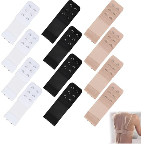 12 Pz Prolunga per Reggiseno, Estensioni Reggiseno a 2 Ganci, con Chiusura a 3 File, Disponibili in Vari Colori: Nero, Bianco e Pelle, Per Comfort e Vestibilità, Adatte per Gravidanza e Cambi di Peso