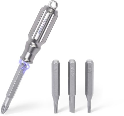 KEEPO LINK Titan-Schraubendreher-Set klein mit 4 magnetischen Bits, OLT01 | Mini-Schrauber Schlüsselanhänger mit PH1/SL3.5/T6H/T8H Bits, Präzisions-Set für EDC & Alltag (Grau)