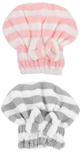 jojofuny 2 Stück Haarturban Handtuch Mikrofaser - Doppellagiges Schnelltrocknendes Haarhandtuch für Damen - Extrem Saugfähige Duschhaube für Lockiges & Langes Haar - Weiches Haartrockentuch mit Elast