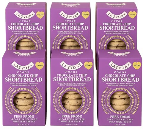 Lazyday Vegan Bulk Buy Biscuits Cookies 150g – Dairy-Free, Egg-Free, Nut-Free Snack | Belgian Dark Chocolate & Crunchy Rice Crispy Base (6, Chocolate Chip Shortbread)