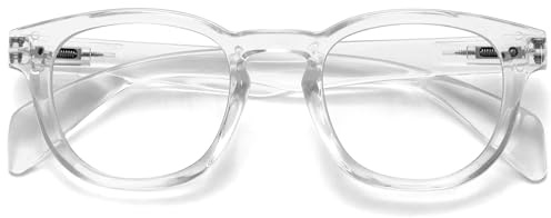 OPULIZE AWE Reading Blue Light Blocking Glasses for Women Men - Retro Round - Anti-Glare Computer & Gaming Eyewear -UV & Eyestrain Protection - Clear +0.00-X, (Pack of 1)