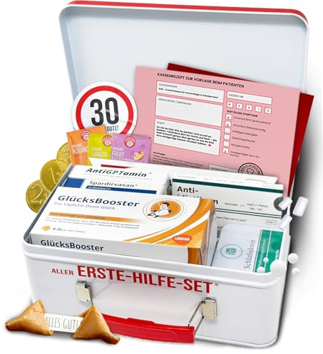 Lustiges Aller-Erste-Hilfe Geschenkset – Humorvolle Geschenkbox zum Geburtstag mit leckerem Gute-Laune Inhalt – Geschenkidee für Freunde & Familie (30. Geburtstag)