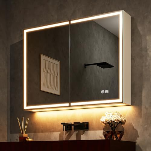 STARLEAD Badezimmer LED Spiegelschrank 60x80 cm Creme Weiß – Badspiegelschrank mit Beleuchtung & Antibeschlag – Aluminium Hängeschrank, Dimmbare Lichtfarbe, Memory-Funktion, IP44, Waschbecken-Licht
