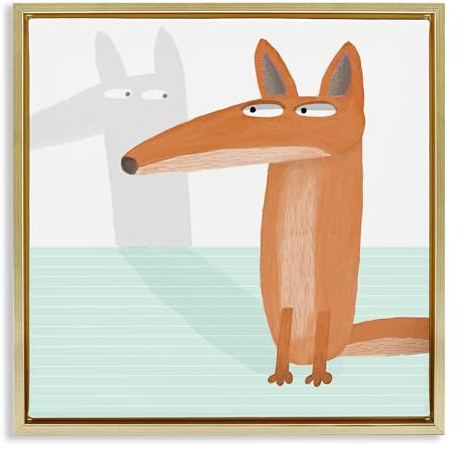 Stupell Industries 'Whimsical Fox Shadow', Floating Frame Canvas Art, Gold, 18 x 18 Inches, Easy to Hang and Sturdy, Made in USA, by Carla Daly