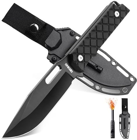 Omesio M-PJ21 Cuchillo Bushcraft Full Tang 5Cr13MoV con Funda Kydex | Incluye pedernal y paracord, ideal para camping, senderismo y actividades al aire libre con estructura Full Tang.