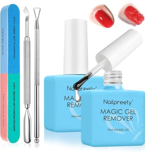 2 x 15ml Nail Polish Remover Kit, Fast gel polish remover, with Nail File & Nail Polish Scraper, Easily Removes Nail Polish within 3 Minutes, for Professional & Home Use, Doesn't Hurt Nails
