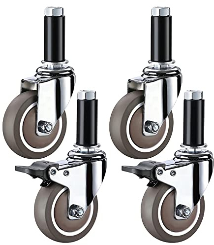 4-pack 50 mm svängbara hjul med broms, släta och tysta ersättningshjul för matvagnar serveringsvagnar i rostfritt stål vagnar 75 mm och 100 mm alternativ tillgängliga