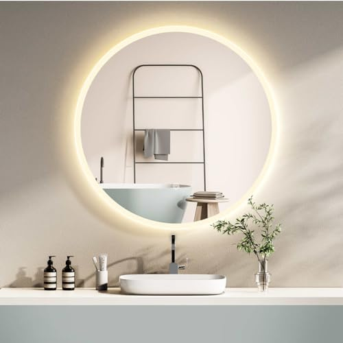 HOKO Väggspegel, rund, 60 cm, LED-badrumsspegel, belysning, med touch-strömbrytare, minnesfunktion, ljusväxling, 2 700–6 500 K, varmvit-kall-neutral
