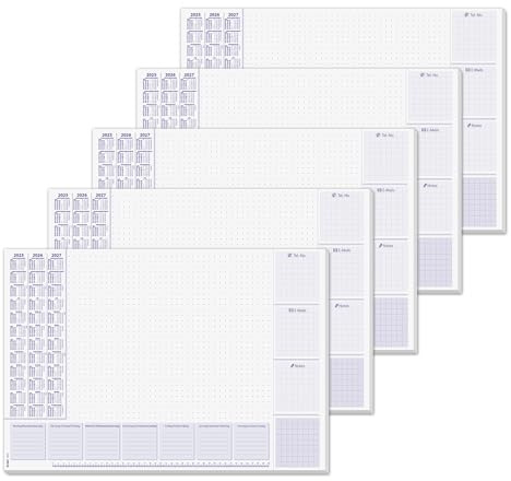 SIGEL HO355/5 Papier-Schreibtischunterlage, ca. DIN A2, mit aktuellem 3-Jahres-Kalender und Wochenplan, 30 Blatt, 5 Stück, vegan, aus nachhaltigem Papier