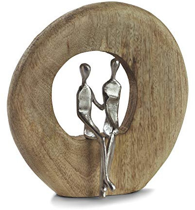 Moritz Skulptur Niemals Allein I Nie Alleine 24,5 x 23 cm I Mangoholz Holz Deko Figur I Wohnzimmer Dekoration I Tisch Deko I Skulpturen Deko Modern