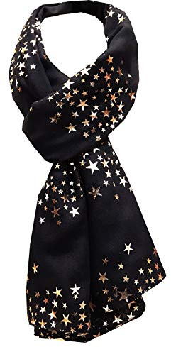 World of Shawls nya damer damer glitter gnistrande Stardust halsduk halsdukar maxi wrap – Stardust enkel/pärlad/broderad/spets, Ny stjärna svart, 39 x 72 Inches