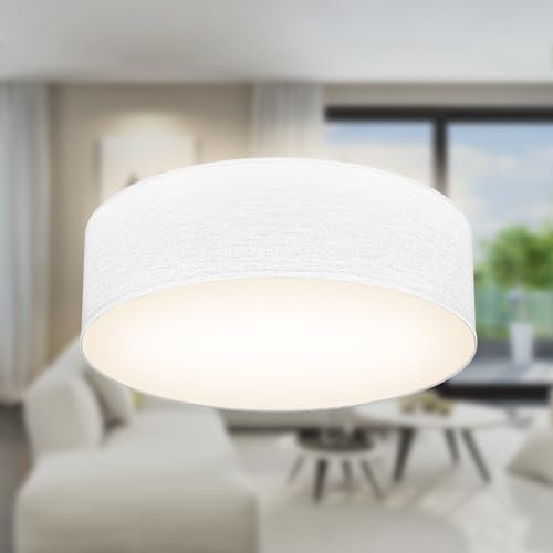 B.K.Licht - Plafoniera con paralume in tessuto, attacco E27, max. 40 watt, lampada soffitto, plafoneria soffitto, plafoniere da soffitto, plafoniera camera da letto, plafoniere, 30x10 cm, bianco