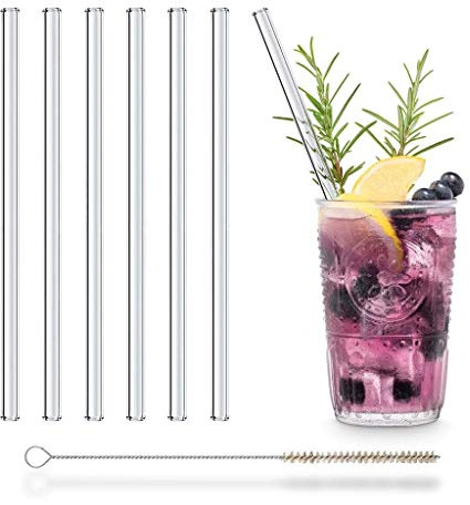 HALM Glasstrohhalme 6 Stück in Kristalloptik: Spiegelnde Lichteffekte, extravaganter Glas Trinkhalm - Strohhalme 20cm - Wiederverwendbar - Stabil - Spülmaschinenfest - Made in Germany