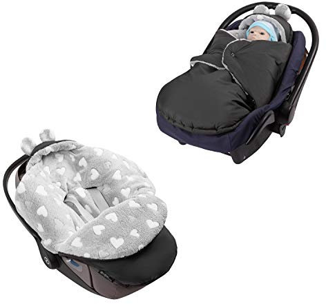 millybo Fußsack Baby Einschlagdecke für Winter geeignet für Kinderwagen Babyschale Babybett Autositz Buggy (605.021 Nylon Graphite- Minky grau (Herz weiß))