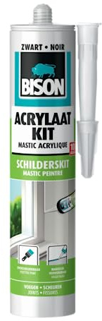 Bison Mastic acrylique Tube noir universel 300 ml – Mastic d'étanchéité pour sceller les joints, les coutures, les fissures et les fissures, peut être peint, se coupant étroitement