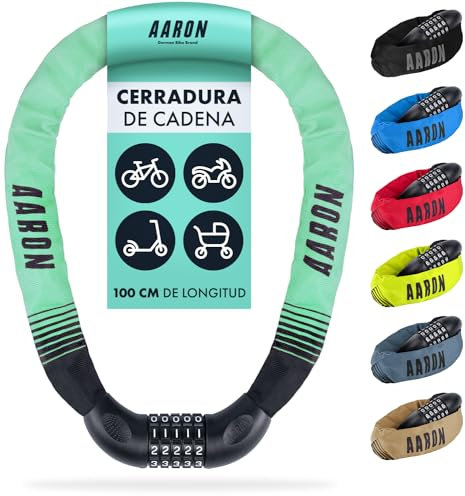 AARON - One Bicycle Lock - 5-Digit Code - Steel Chain for Higher Security - Lock for E-Bikes, Mountain, Trekking, Touring, Racing Bikes and Electric Vehicles in Mint