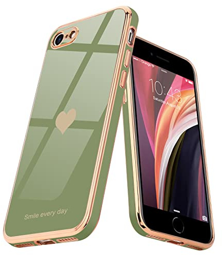 Teageo Hülle für iPhone 7/8/SE2020/2022 Frau Herzmuster, Lichtgrün | Mädchen Stilvoll Galvanisierte Schutzhülle Weich TPU Phone Case