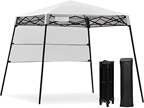 GOPLUS Tonnelle Pliant 2,1x2,1M, Tente de Reception Pliante avec Hauteur Réglable, Popup-Pavillon Chapiteau de Reception de Jardin avec Cadre Robuste, Tente de Fête avec Sac de Transport (Blanc)