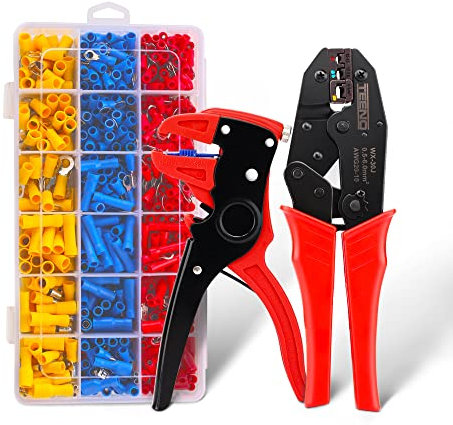 Crimpzangen Mit Abisolierzange Kit TEENO, 700 isolierten Kabelschuhen Crimp, AWG20-10 (0.5-6mm ²) elektrische Crimpverbinder professionelle Elektrikerzange