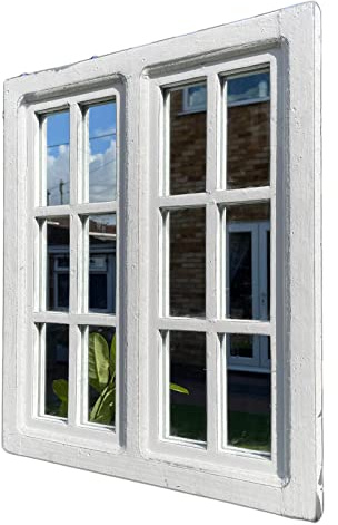 Darthome French Country Window Mirror White Wood Wall Mount Rustic Shabby Chic Decoration 58cm x 50cm