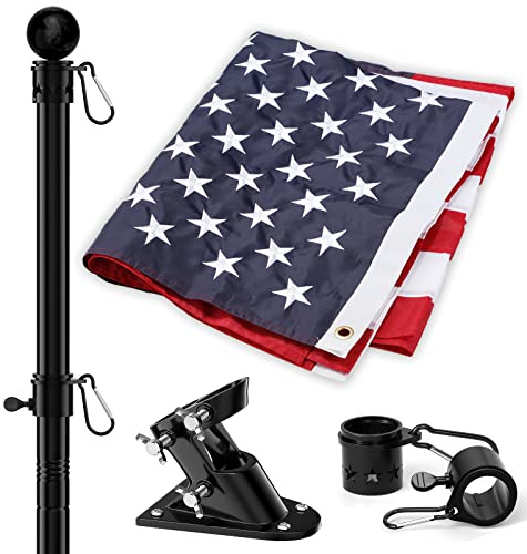 Amerikanische Flagge mit Mast für Haus, 2,1 m Fahnenmast-Set mit US-Flagge, 7,6 x 12,7 cm, strapazierfähig, unzerstörbar, verhedderungsfreier Fahnenmast mit Halterung für Wohn-, Gewerbe-, Außen-,