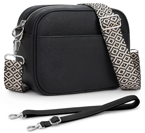 KALIDI Damen Umhängetasche, stylisch Veganem Leder Breiter Gurt Crossbody Schultertasch mit 2 abnehmbarem Schultergurt für tägliches Arbeiten, Einkaufen, Verabredungen, Reisen