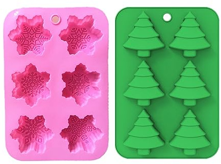 LC 2 Packungen Schneeflocke Silikon Kuchenformen Weihnachtsbaum Silikon Seifenform Silikon Süßigkeiten Backformen