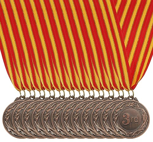 PATIKIL 2 Bronze Preis Metalle 12Stk Preis Medaillen 3. Platz Bronze Gewinn mit Hals Farbband für Spiele Sportliche Wettkämpfe