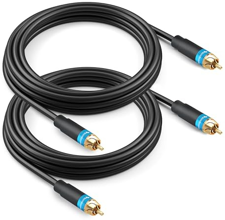 BlueRigger RCA Audio Subwoofer Cable (2M - 2 Pack, Dual Shielded with Gold Plated RCA Connectors) – for Subwoofer, Amplifier, Home Theater