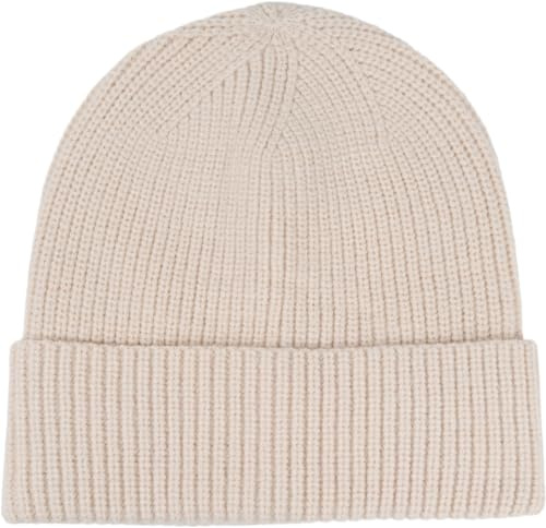 styleBREAKER Unisex Feinstrick Beanie Mütze mit Krempe, warme Winter Strickmütze Einfarbig, Rippen Strickmuster 04024154, Farbe:Beige