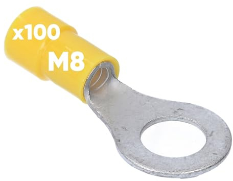 Kalitec 100x Ringkabelschuh 4-6mm² M8 Gelb - Teilisoliert | Kupfer-Kabelverbinder mit PVC-Kragen für sichere Elektroinstallationen - Kompatibel mit Crimpzange im KFZ- & Hifi-Bereich