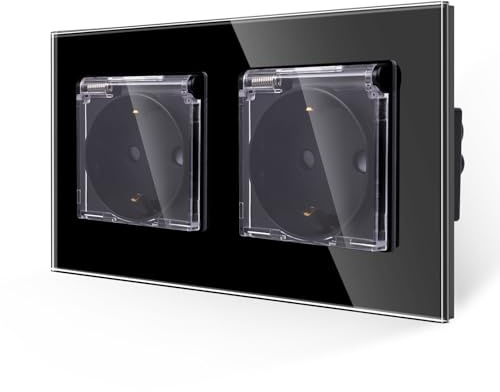 JIMEIDA 2-Steckdose Schwarz 16Amp Glas Steckdose mit Wasserdichtem Deckel 157 * 86mm,250V,2 Fach