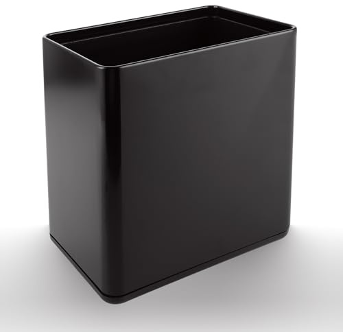 GBACHOOSE Wastepaper Bin, Rectangular Trash Can Bin, Stainless Steel Bathroom Bin, 12L Compact Rubbish Basket for Home Bedroom Office Bathroom Living Room Kitchen, Black