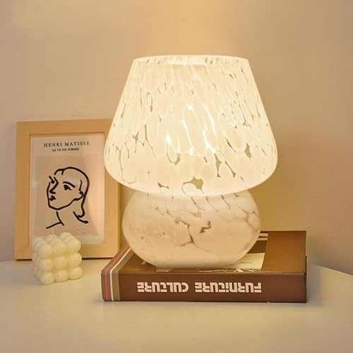 MLOQI Pilz Tischlampe für Wohnzimmer Schlafzimmer Lichter Glas Nachttile mit einer 3 -Farb -Glühbirne, Nachtlicht,Nachttischlampe Geschenke für Freunde Mini Lampe (Weiß B)
