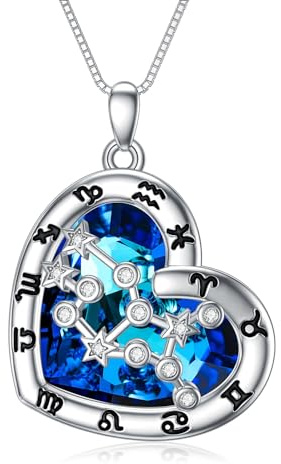 enjoylifecreative Damen 12 Sternzeichen Kristall Halskette 925er Sterling Silber Horoskop Geburtsstein Anhänger Kette Sternbilder Astrologie Schmuck Geschenke für Frauen Mädchen