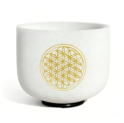 TRAYAYA 528 Hz Blume des Lebens Wurzelchakra Kristall-Klangschale 20,3 cm | C-Note Wurzelchakra Klangheilschale für Klangtherapie, Meditation, Yoga, Chakra-Balancing und Stressabbau