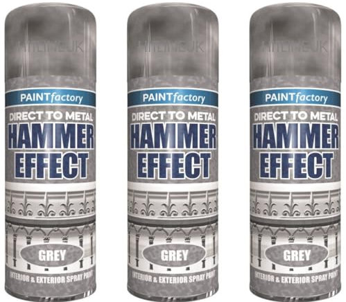 HitlineUK 3 x Direct to Metal Grey Metal Spray Paint - 400ml - For Metal, Wood, Furniture, Rust - 3 in 1 Primer, Undercoat & Topcoat - Outdoor & Indoor Surfaces
