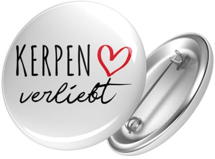 Huuraa Button Kerpen verliebt Ansteckbutton Größe 25mm mit Namen deiner Lieblingsstadt in Nordrhein-Westfalen Geschenk Idee für Freunde und Familie