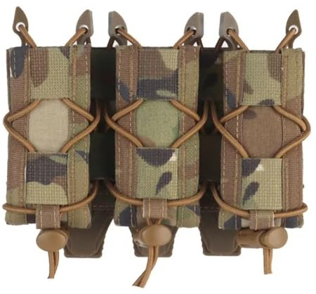 Peminkoo Dreifache Pistolenmagazintasche, Molle-Magazintasche, 9 mm elastisches Stoßband, MOLLE-Clip, schnelle Bereitstellung, Jagd-Armee-Patronentasche