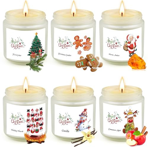 Weihnachtskerzen aus Glas für Frauen,6 Pack Duftkerzen Set,Natürliches Sojawachs,Aromatherapie-Kerzen zum Geburtstag, Kerzen im Weihnachten für Frauen,Männer,Freundinnen,Kollegen