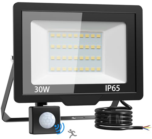vighep Outdoor Security Lights Motion Sensor - 30W 3000Lumens Led Flood Lights Mains Powered, IP65 Waterproof Pir Lights Outdoor,Spot Lighting for Outside Garden, Garage,Warehouse, Playground