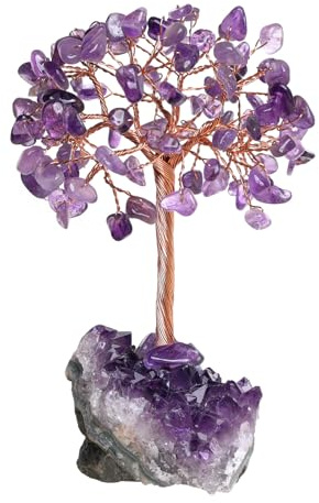 mookaitedecor Healing Crystal Tree with Crystal Cluster Base | Handmade Money Tree Feng Shui Bonsai Ornament, Tabletop Home Office Decor Wealth Luck Gift, Amethyst