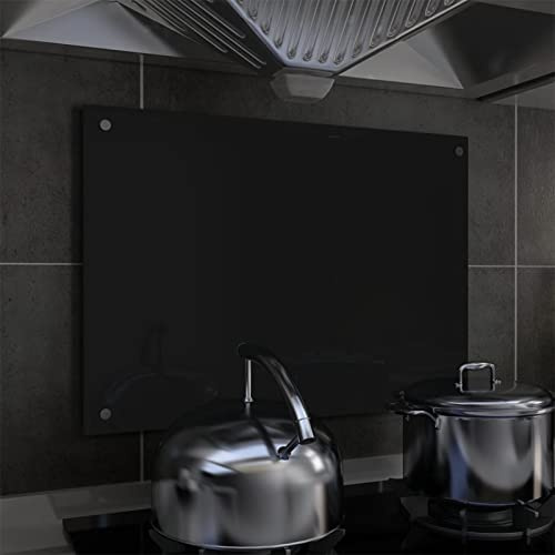 Iiaky Kitchen Backsplash Black 70x50 cm Tempered Glass-Tempered Glass Splashback for Kitchen,Toughened Glass Heat Resistant Splashbacks for Cookers - Pre-Drilled Holes with Fixing