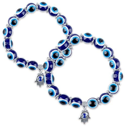 2 Pcs Blue Evil Eye Beaded Bracelets Matching Friendship Jewellery | Blue evil eye beaded bracelets for couples friends everyday wear meaningful gifts and stylish jewellery