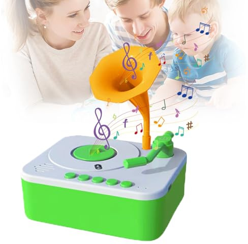 Kids Gramophone with 96 Cards, Kids Phonograph, Toddler Gramophone Music Toy, Children's Phonograph Story Music Player, Learning Sensory Toy Ideal Entertainment for Boys and Girls Aged 3-6