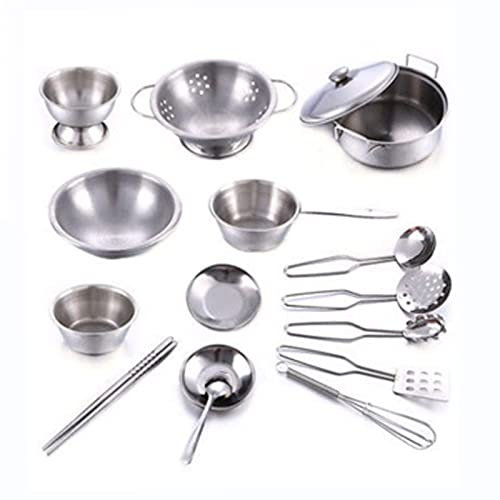 Set di Pentole per Utensili da Cucina Finta in Acciaio Inossidabile da 16 Pezzi, Accessori da Cucina Mini Gioco, Pentole e Padelle da Gioco, Giocattoli Confezionati per Bambini