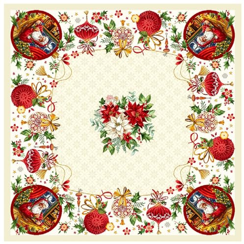 IL MAGGIOLINO | Weihnachten Tischdecke, Tischwäsche Winter Xmas Küche Tisch Dekoration 100x100 cm, Gobelin Stoff Glos Lurex Fantasy, Made in Italy